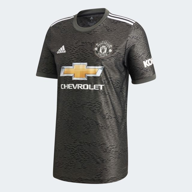 black adidas manchester jersey with chevrolet logo in the middle with adidas logo on left chest and manchester united logo on the right