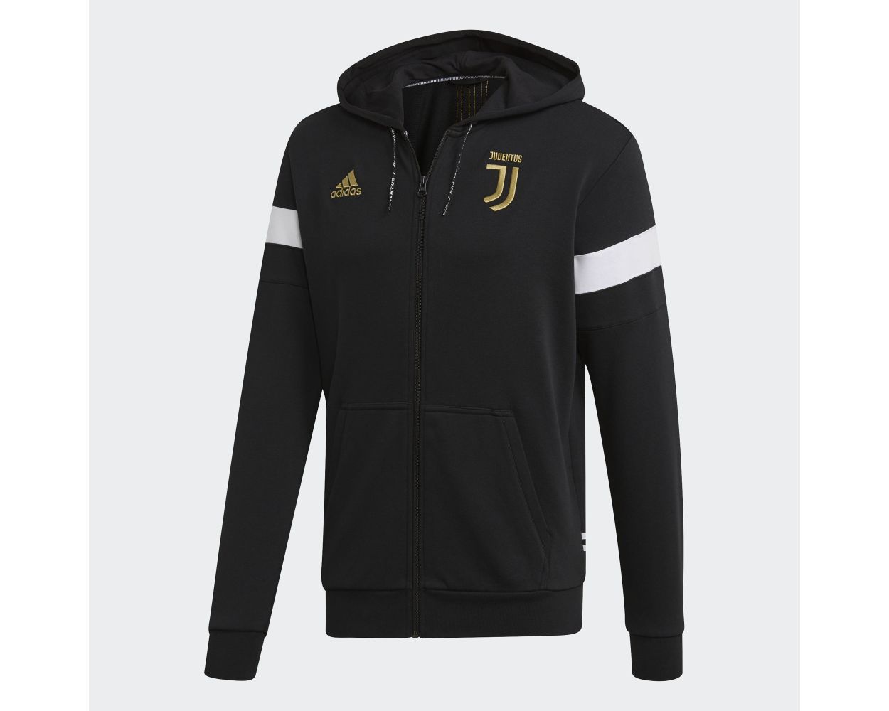 adidas Juventus Full Zip Hoodie Mens Black Gold