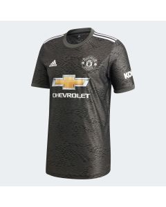 black adidas manchester jersey with chevrolet logo in the middle with adidas logo on left chest and manchester united logo on the right 