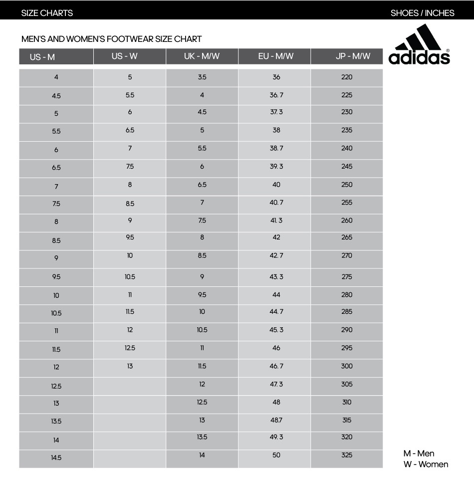 adidas soccer boots size chart